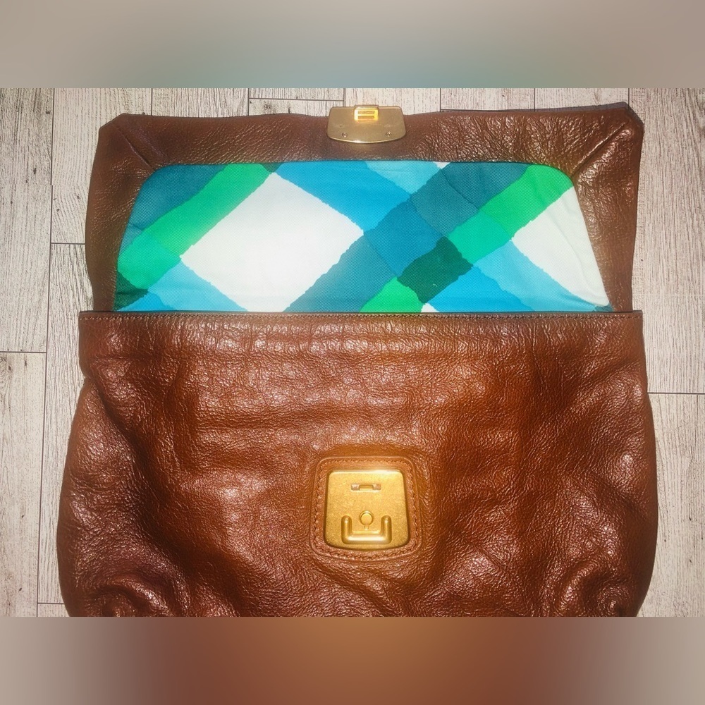 MARC JACOBS Cognac Leather Brass Butter Soft Clutch RARE - Picture 6 of 7